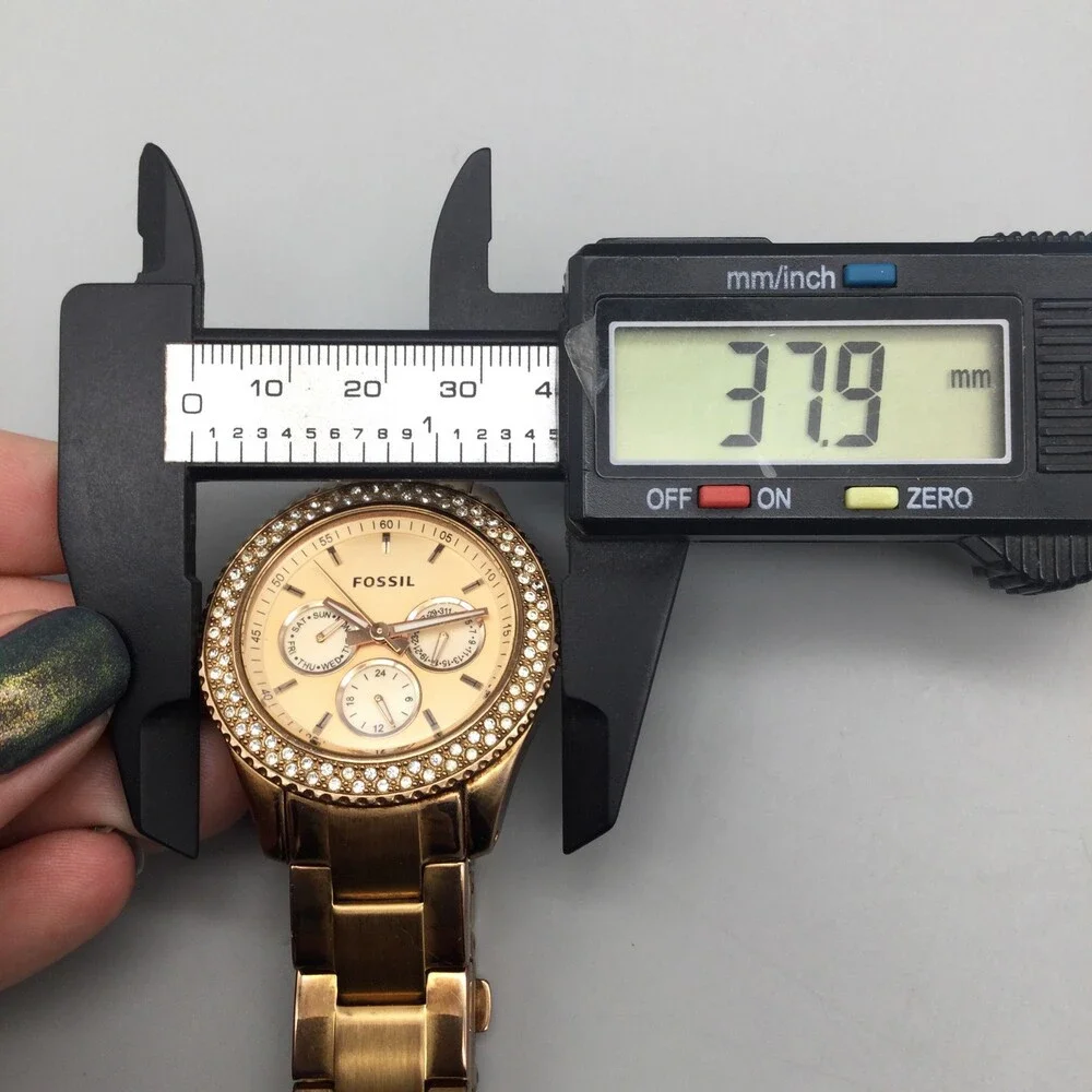 Fossil Watch Womens 38mm Gold Tone Stainless Steel ES3003 Day Date New Battery